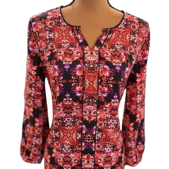 J. Crew Tops - J. Crew Long Sleeve Popover Placket Blouse in Black with Floral Motif – Medium